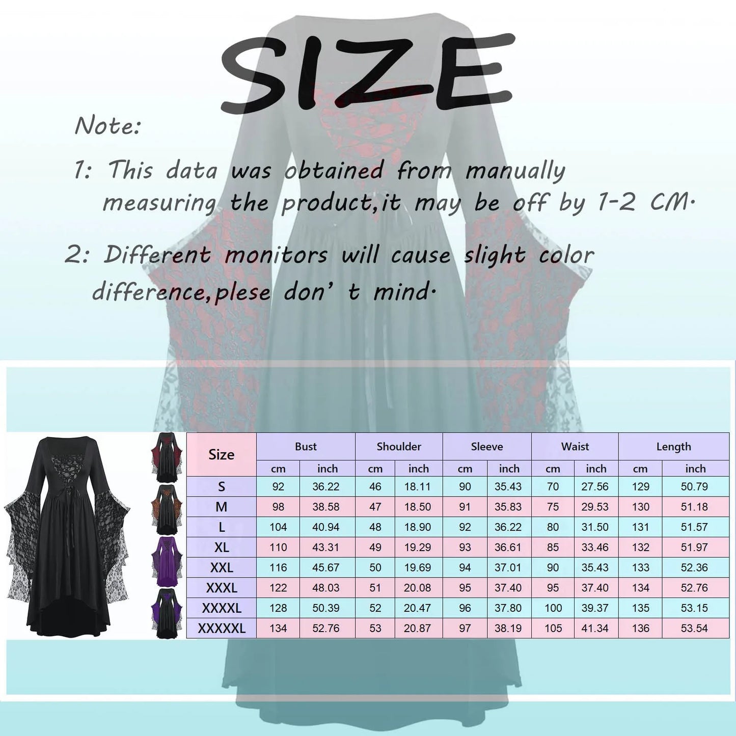 Halloween Costumes Dress Medieval Costume Batwing Sleeve Long Dress Gothic Lace Skeleton Punk All Saints' Day Party Dress