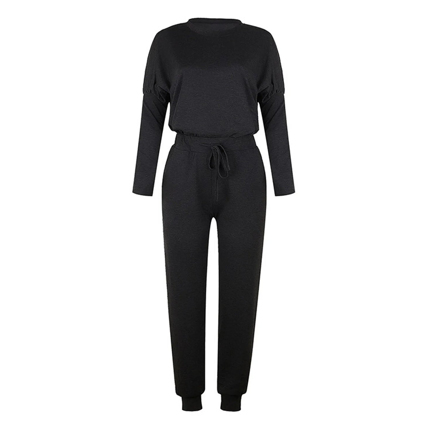 2 Piece Set Long Sleeve O-Neck T-Shirts+High Waist Drawstring Pant