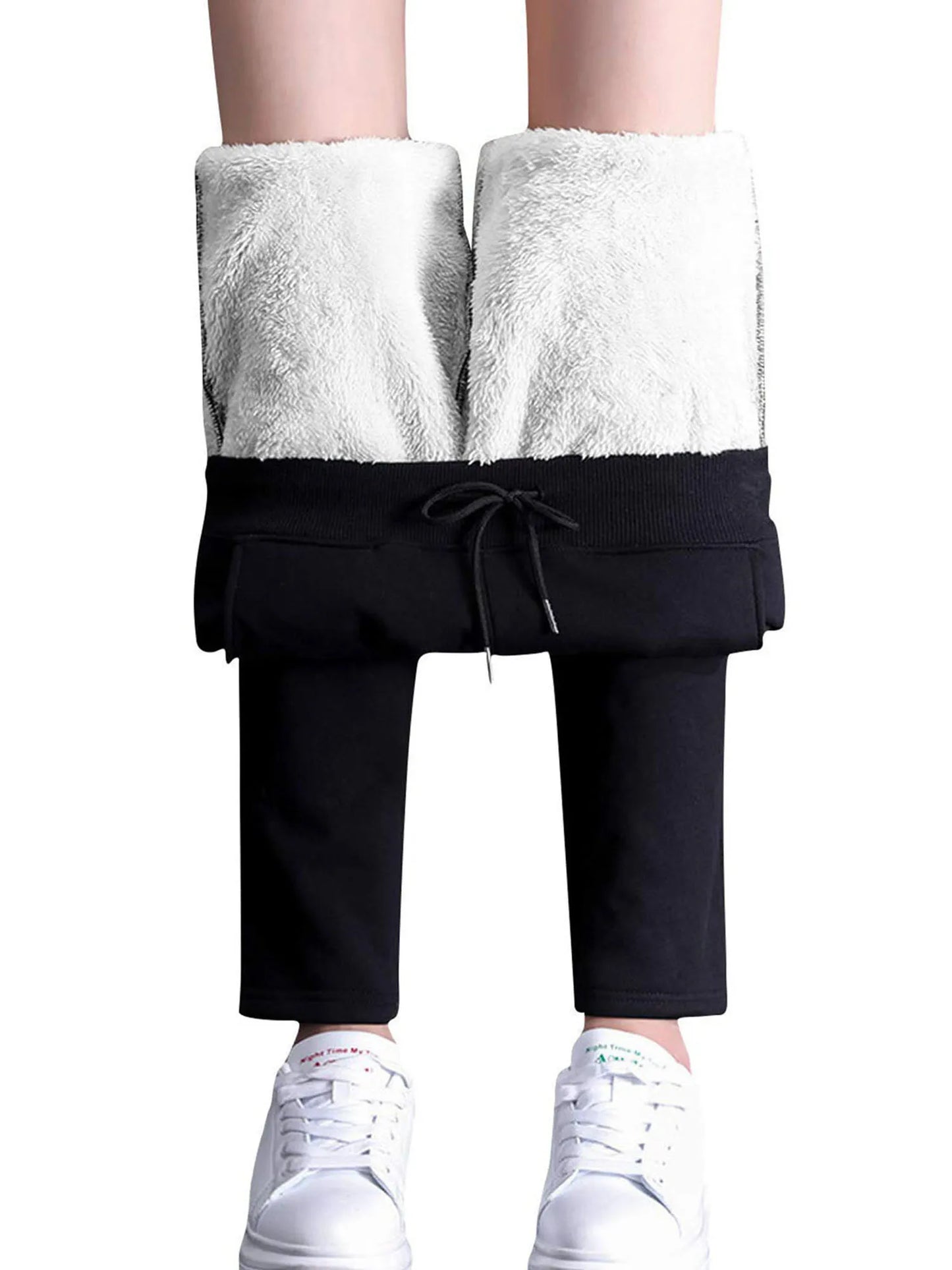 Women Fleece-Lined Jogger Pants Cozy Drawstring Waist