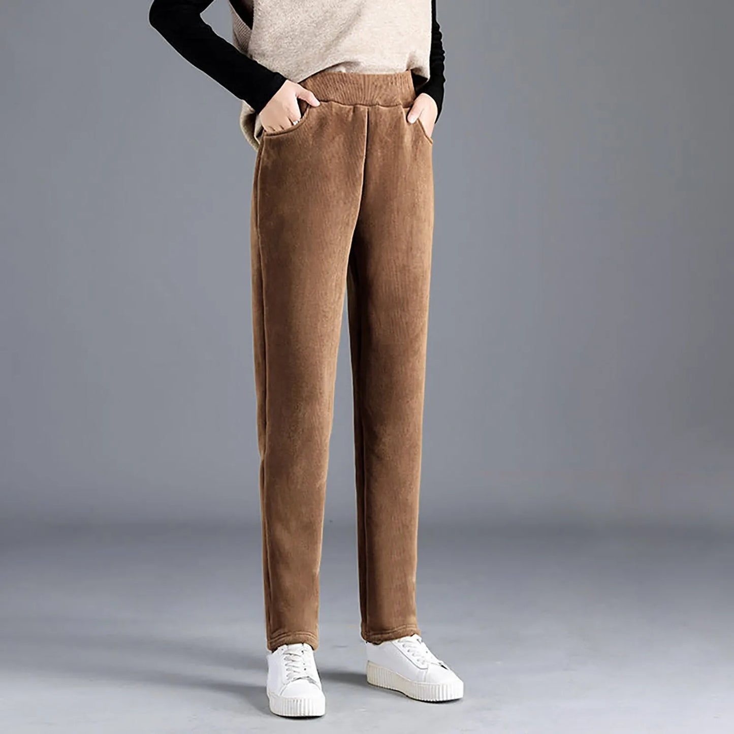 Fleece Lined Casual Loose Casual High Waist Pants