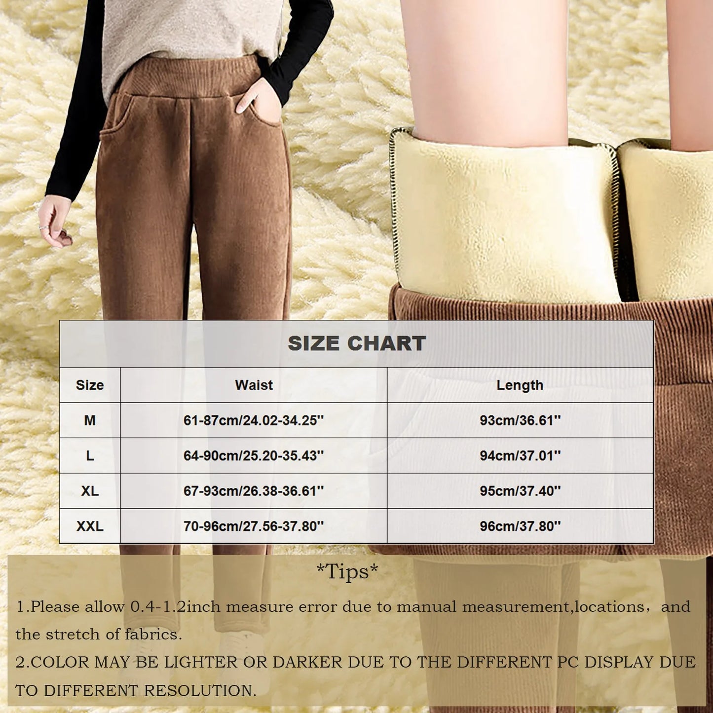 Fleece Lined Casual Loose Casual High Waist Pants