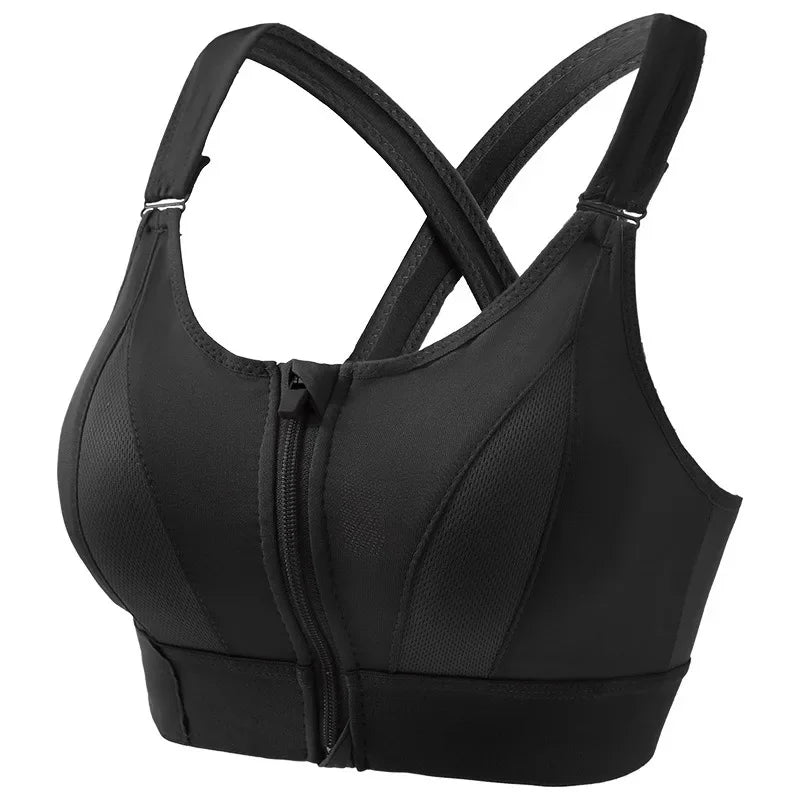 Aiithuug Sexy Zip Front Closure Strappy Criss Cross Yoga Bra