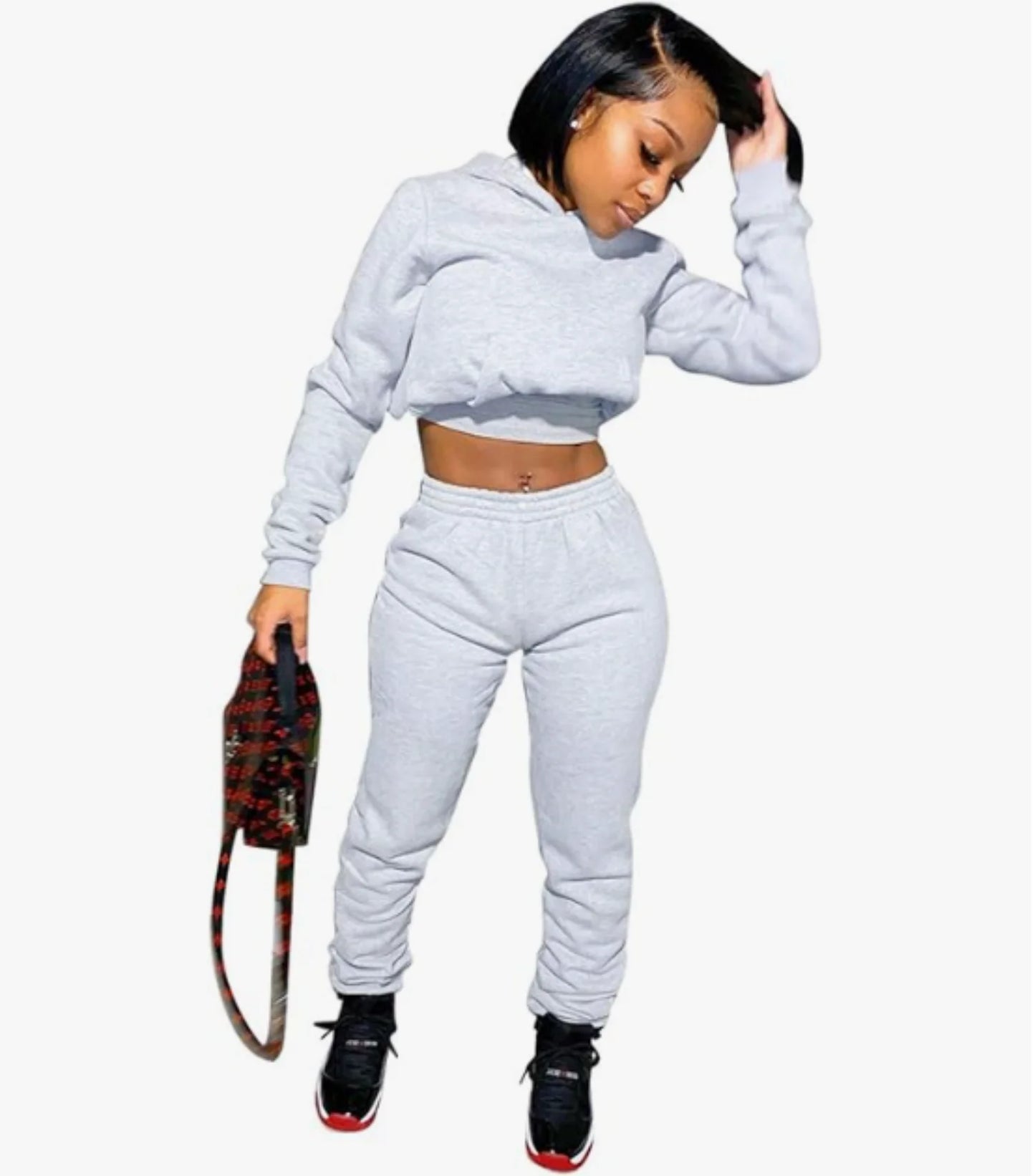 Suits for Women 2 Piece Sweatsuits Long Sleeve Crop Hoodie Bodycon Pants Sets