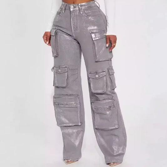 Metallic Gilding Y2K Cargo Pants