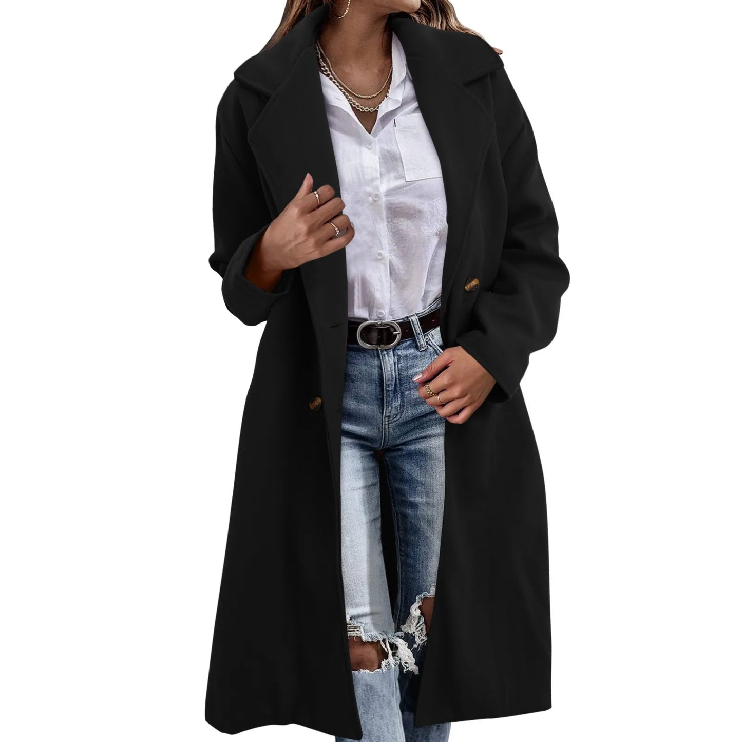 2025 Women'S Wool Blend Long Coat & Jackets Double Breasted