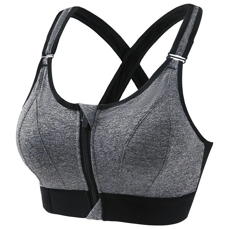 Aiithuug Sexy Zip Front Closure Strappy Criss Cross Yoga Bra