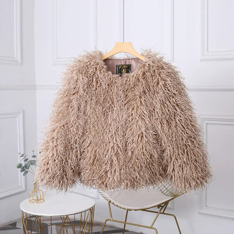 Luxury Cropped Faux Fur Coat