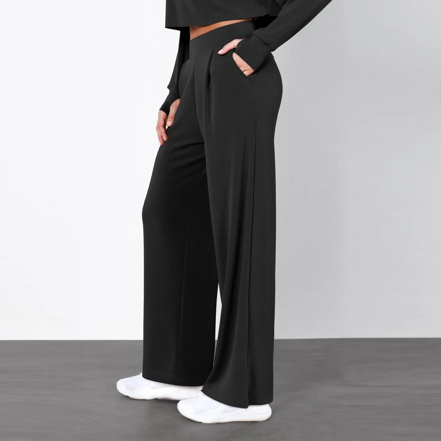 Black High Waist Straight Wide Leg Casual Pantalone