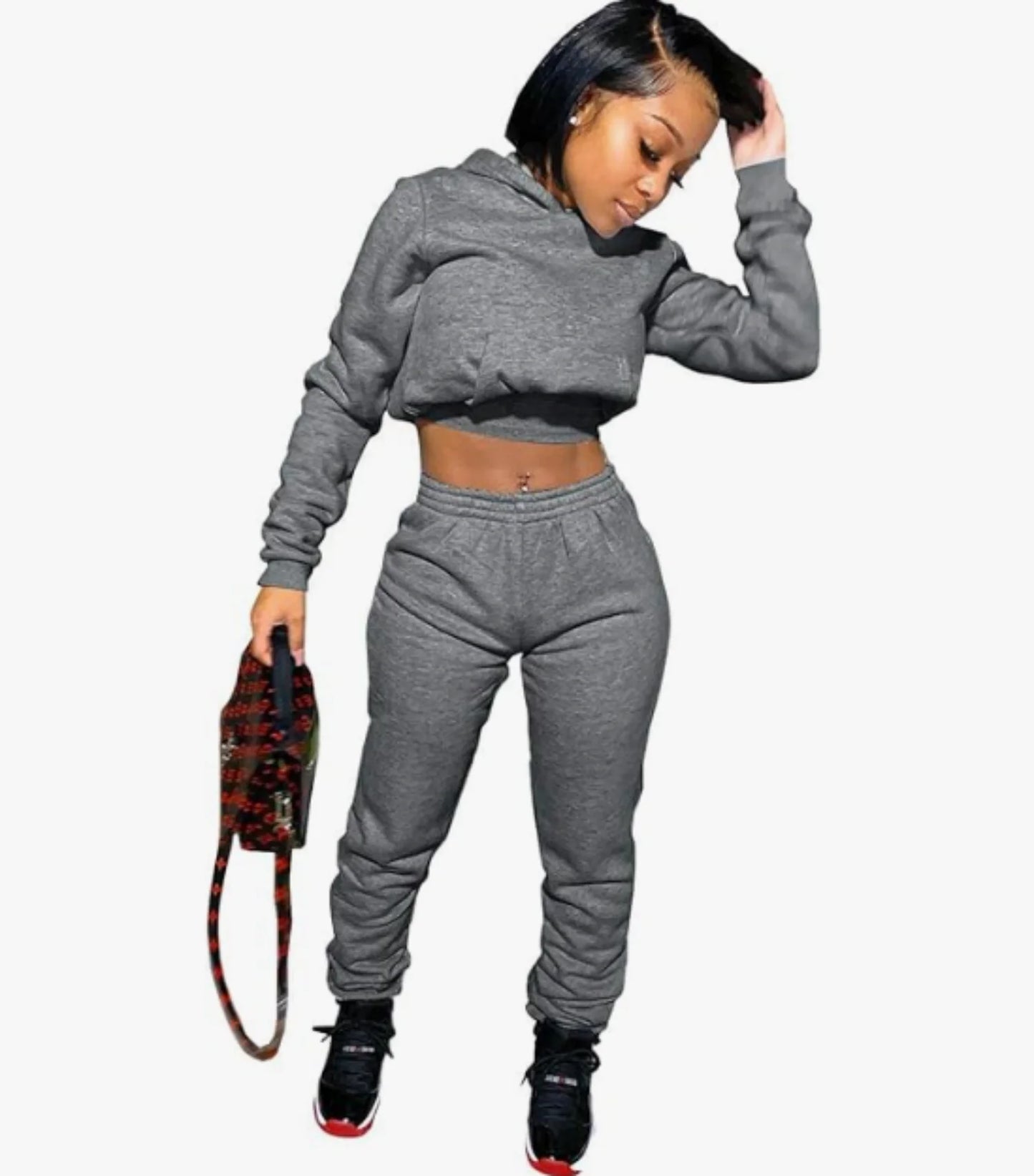 Suits for Women 2 Piece Sweatsuits Long Sleeve Crop Hoodie Bodycon Pants Sets