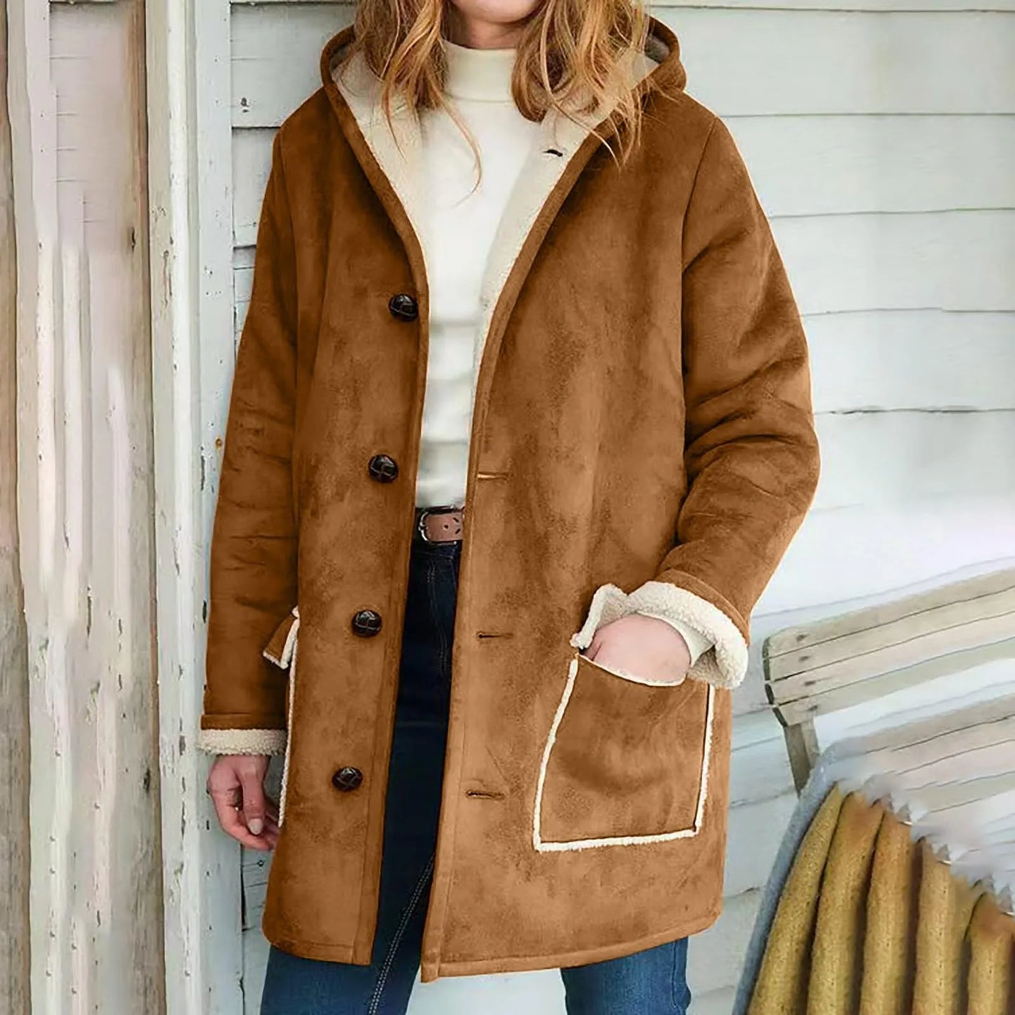 Winter Warm Suede Hooded Outwears Coat