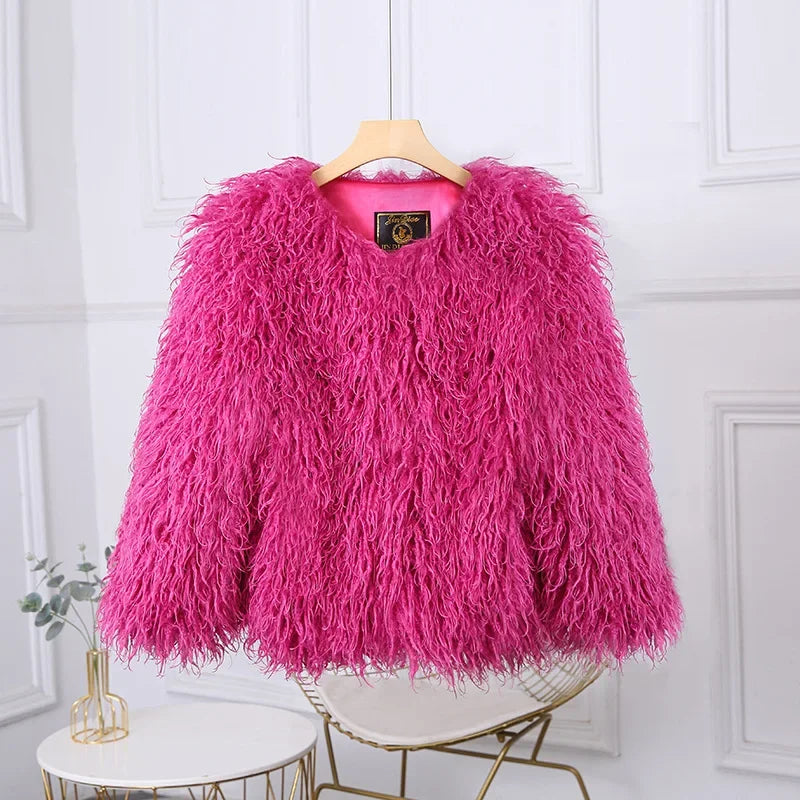 Luxury Cropped Faux Fur Coat