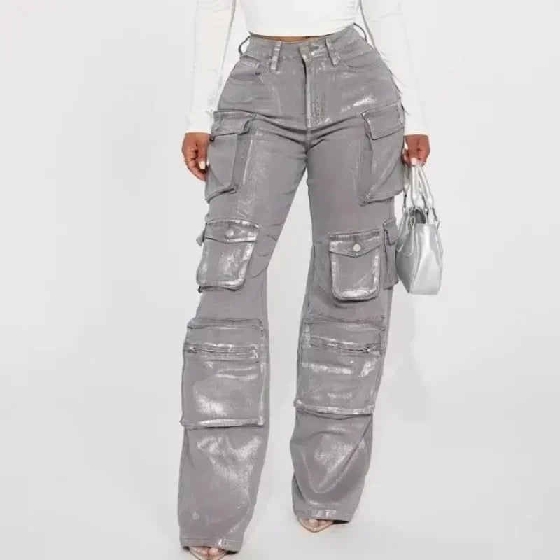 Metallic Gilding Y2K Cargo Pants