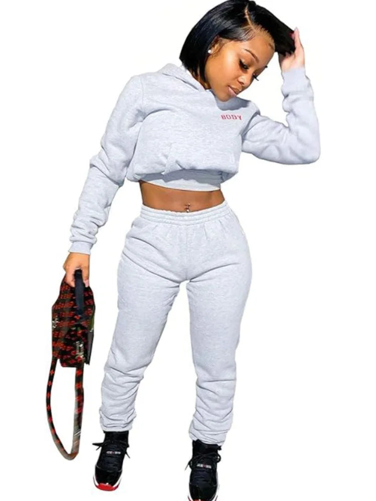 Suits for Women 2 Piece Sweatsuits Long Sleeve Crop Hoodie Bodycon Pants Sets