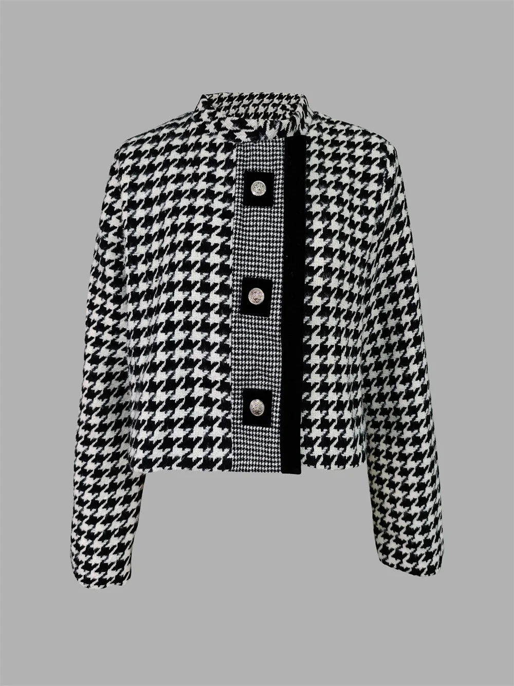 l Women's Houndstooth Outerwears & Jacket Stand Collar