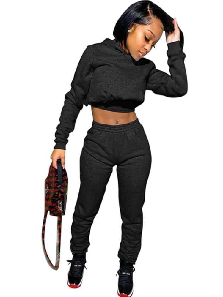 Suits for Women 2 Piece Sweatsuits Long Sleeve Crop Hoodie Bodycon Pants Sets