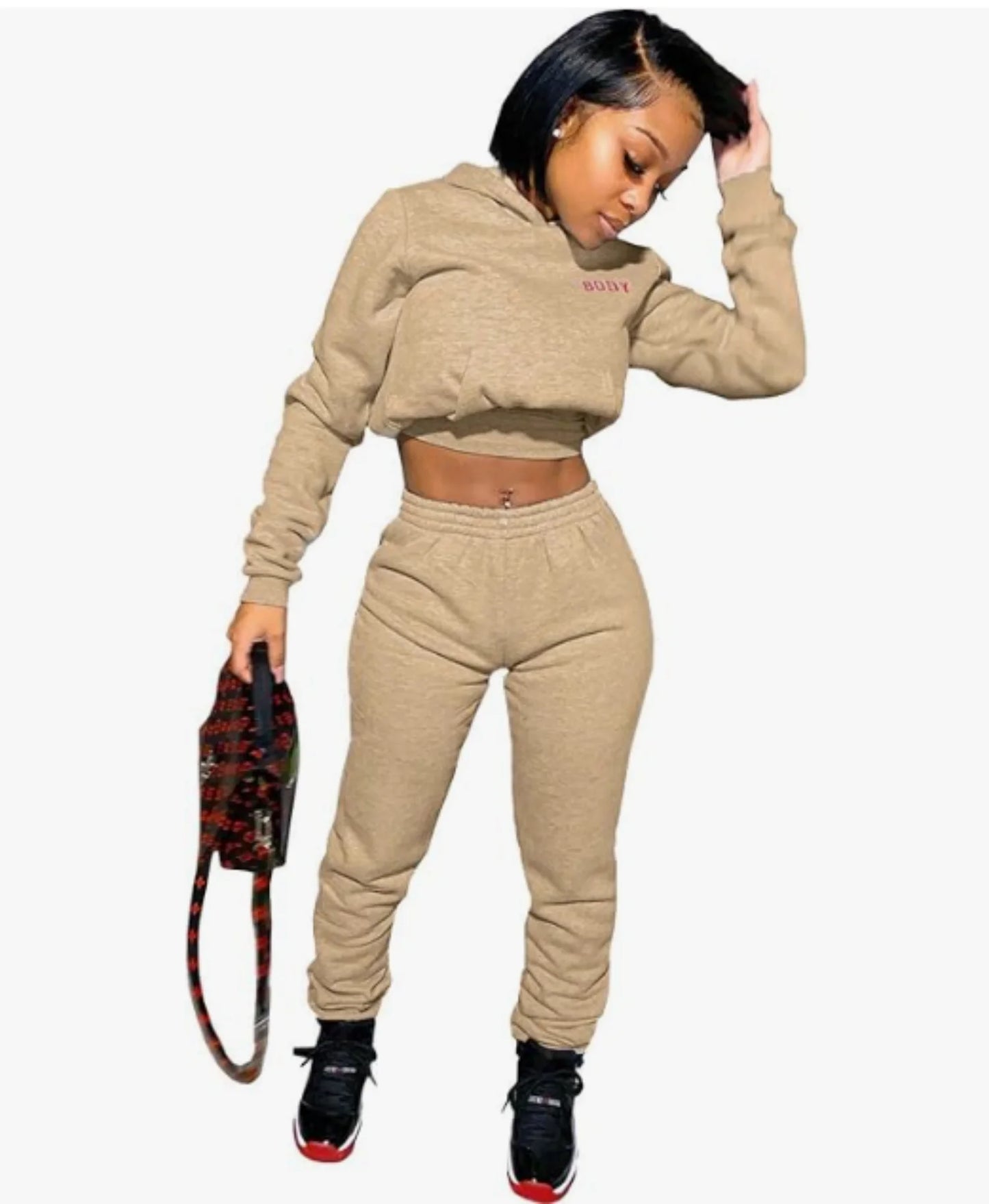 Suits for Women 2 Piece Sweatsuits Long Sleeve Crop Hoodie Bodycon Pants Sets