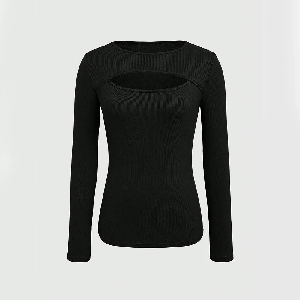 Korean Cut Out Long Sleeve Round Neck top