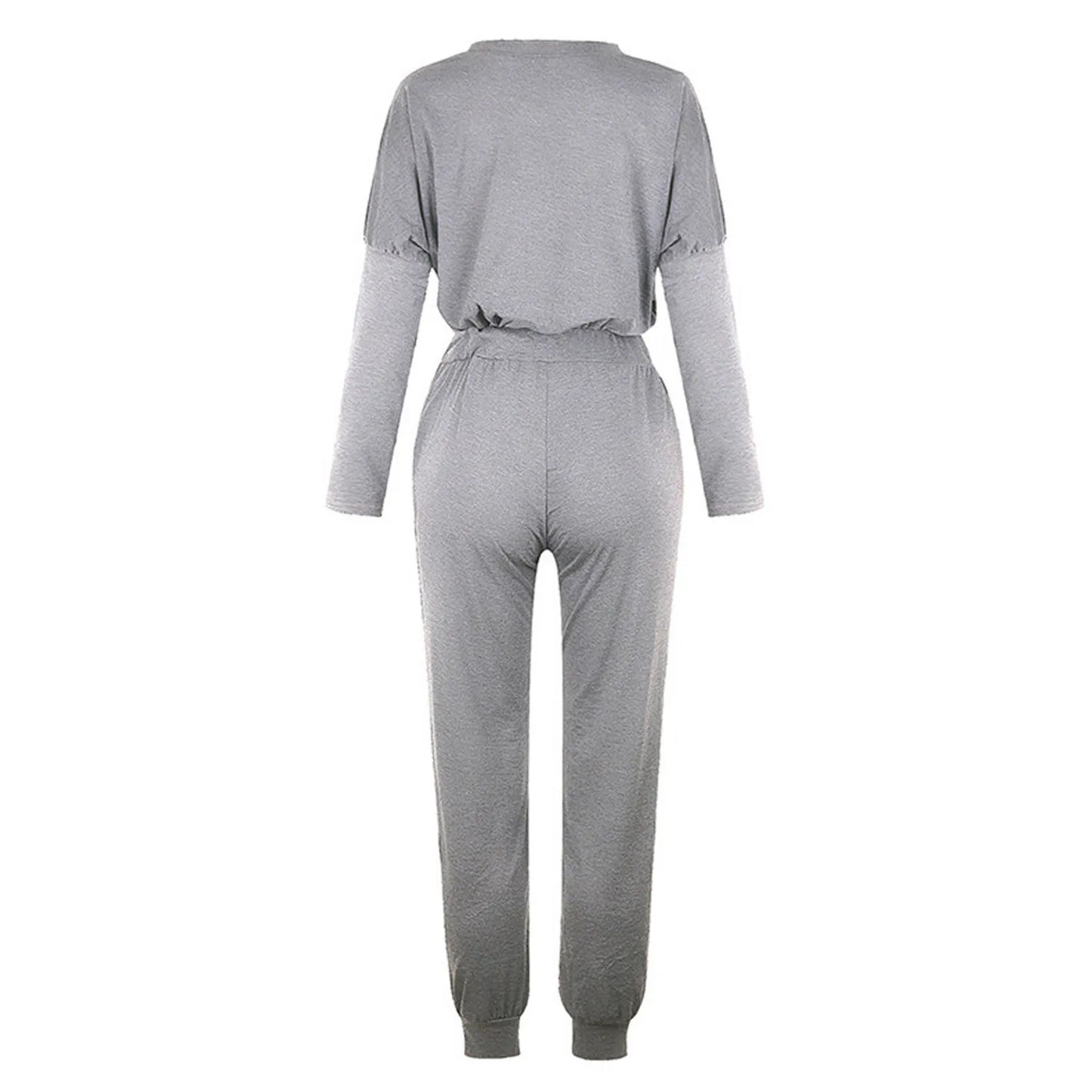 2 Piece Set Long Sleeve O-Neck T-Shirts+High Waist Drawstring Pant