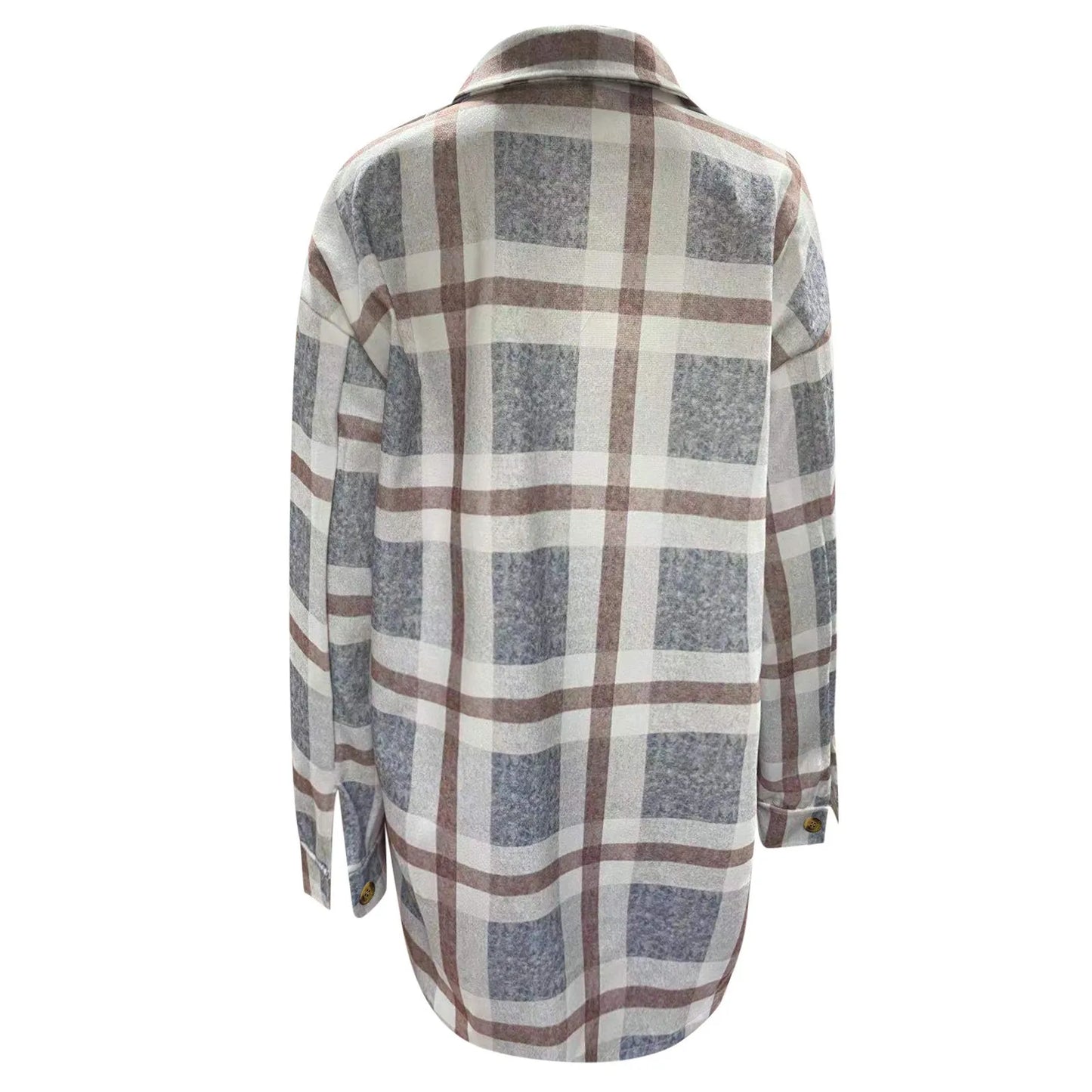 2025 Women Plaid  Jacket  Double Pocket Design Loose Fall Clothes