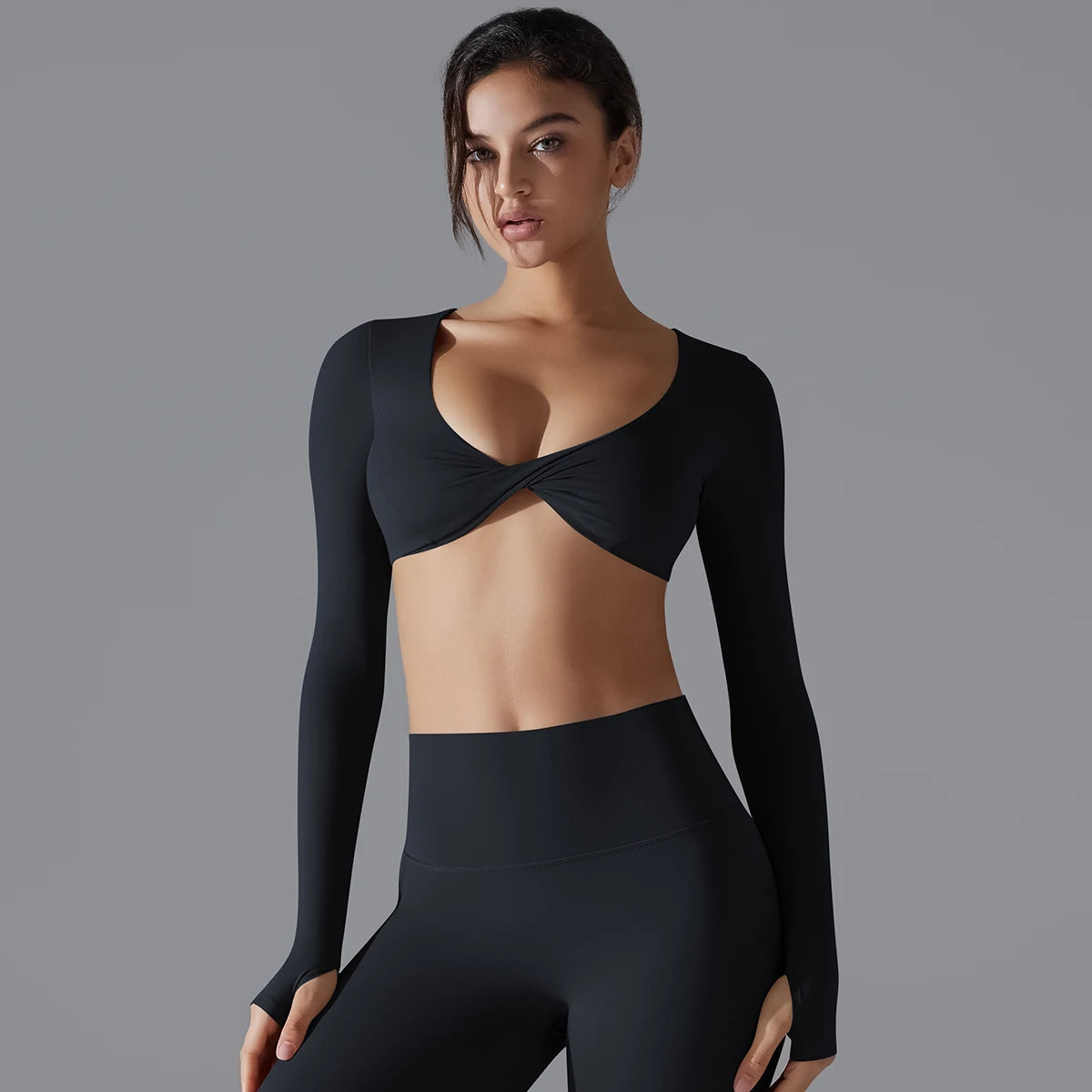 Sexy Cross Long Sleeve Sports Bra Push Up