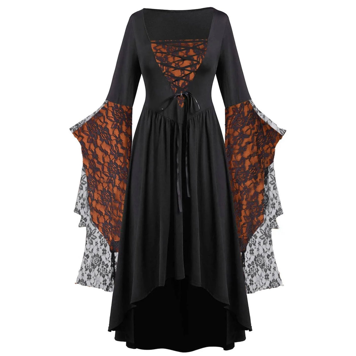 Halloween Costumes Dress Medieval Costume Batwing Sleeve Long Dress Gothic Lace Skeleton Punk All Saints' Day Party Dress