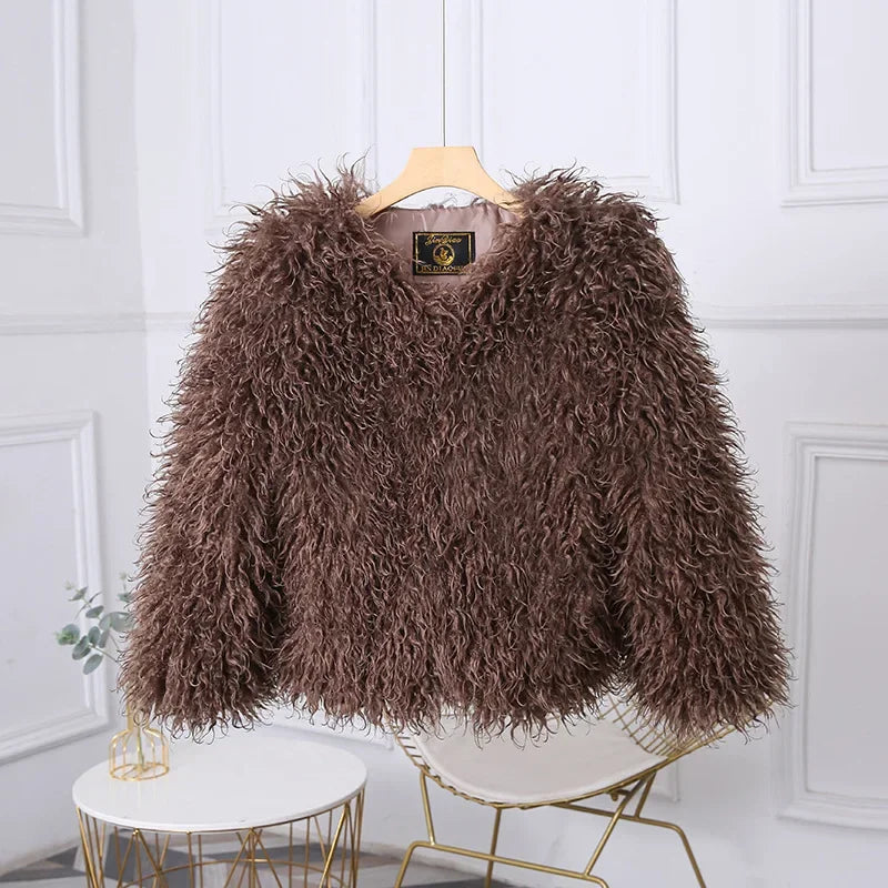 Luxury Cropped Faux Fur Coat