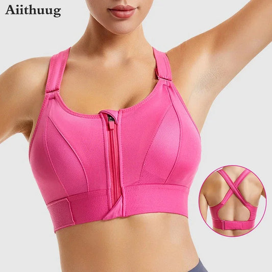 Aiithuug Sexy Zip Front Closure Strappy Criss Cross Yoga Bra